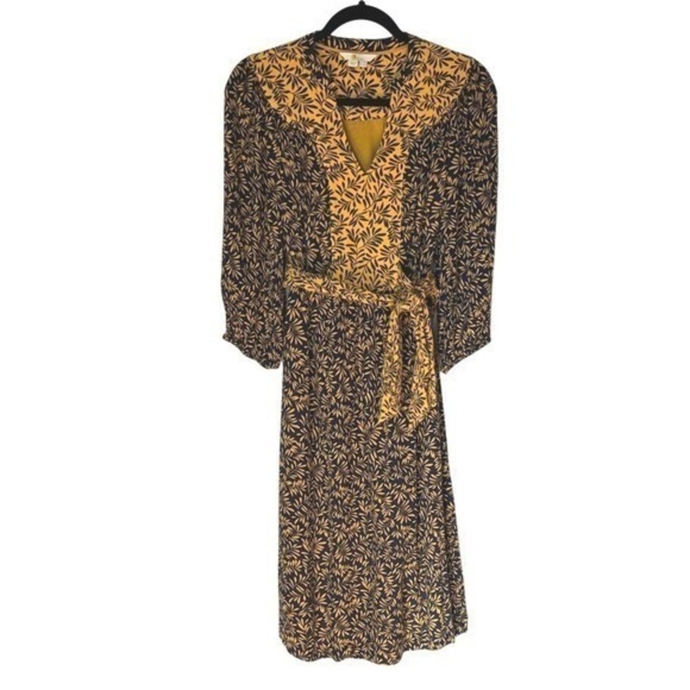 Boden Ariadne Midi Dress with Tie Waist in Yellow and Blue‎ Size 6